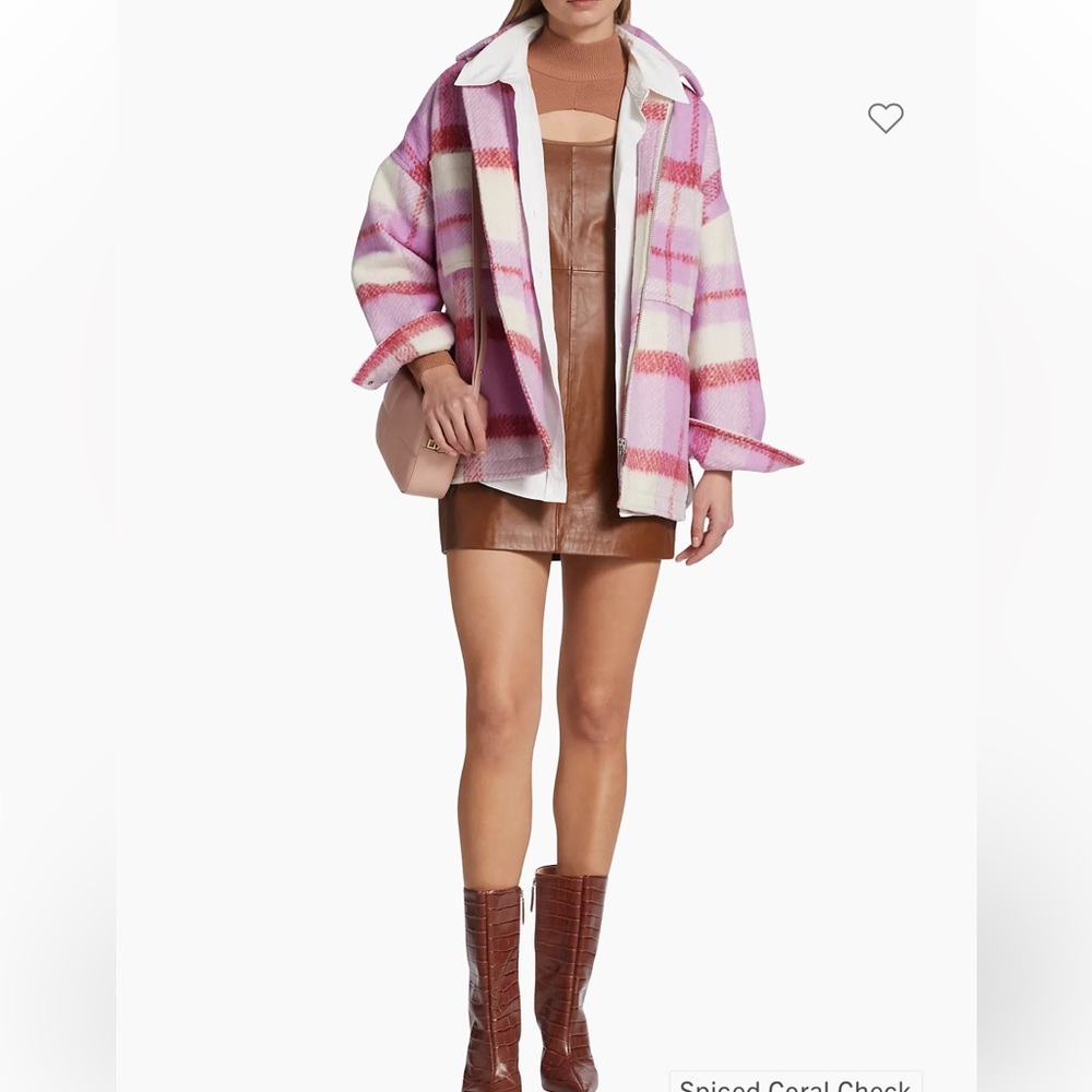 NWT Ena Pelly Lined Ophelia Wool Shacket in Spiced Coral Check, oversized size 8 - Picture 8 of 15